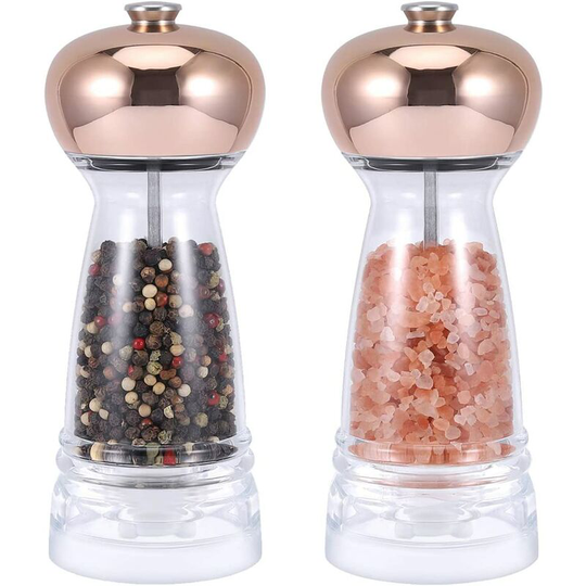 Set of 2 salt and pepper pepper mills in pink acrylic - transparent adjustable ceramic body - salt mill and Himalayas - Easy to fill