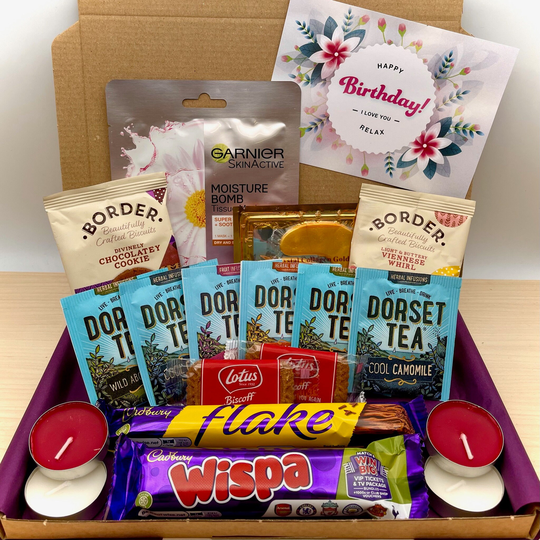 Birthday Hug in A Box, Personalised Card Little Letterbox Gift, Pamper Spa Kit Set, Care Package For Her, Relaxation Herb Tea Stress Relief
