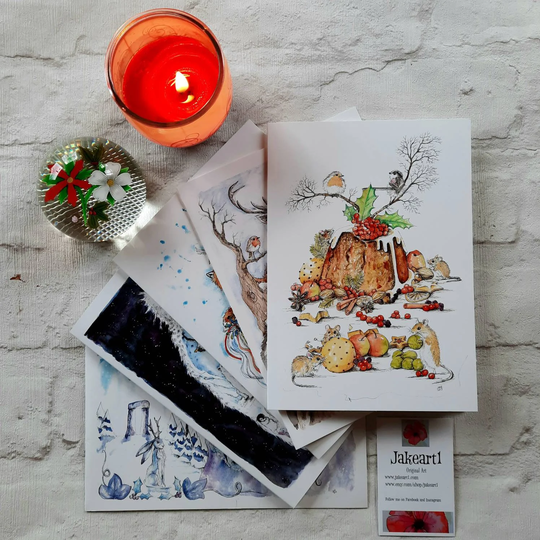 Christmas Cards Pack Of 5 Original Art A5