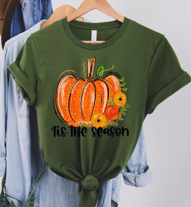 Tis The Season Htv Transfer - Vinyl Transfer- Ready To Press Vinyl-Pumpkin- Fall- Fall Htv- Floral