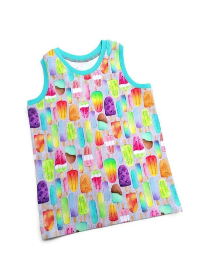 Organic Cotton Popsicle Tank Top For Babies & Kids, Prem To 10 Years. Handmade in The Uk. Ice Cream Top, Racer Tank, Summer Vest