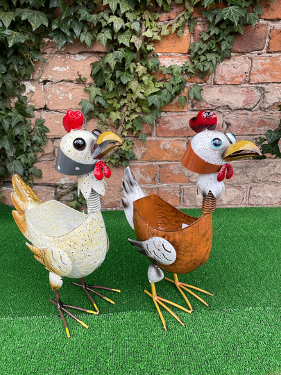 Large Rustic Chicken Metal Flower Pot Planters Plant Pots Farmyard Animal Vintage Hen Outdoor Indoor Ornament 2 Colors Handmade