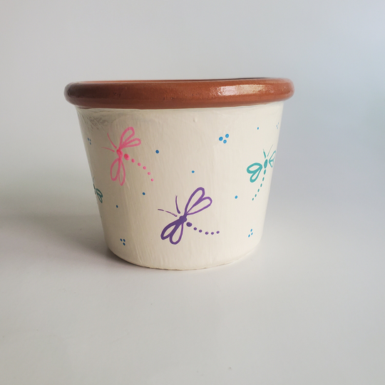 Colorful Dragonfly Planter Pot Hand Painted 3.5