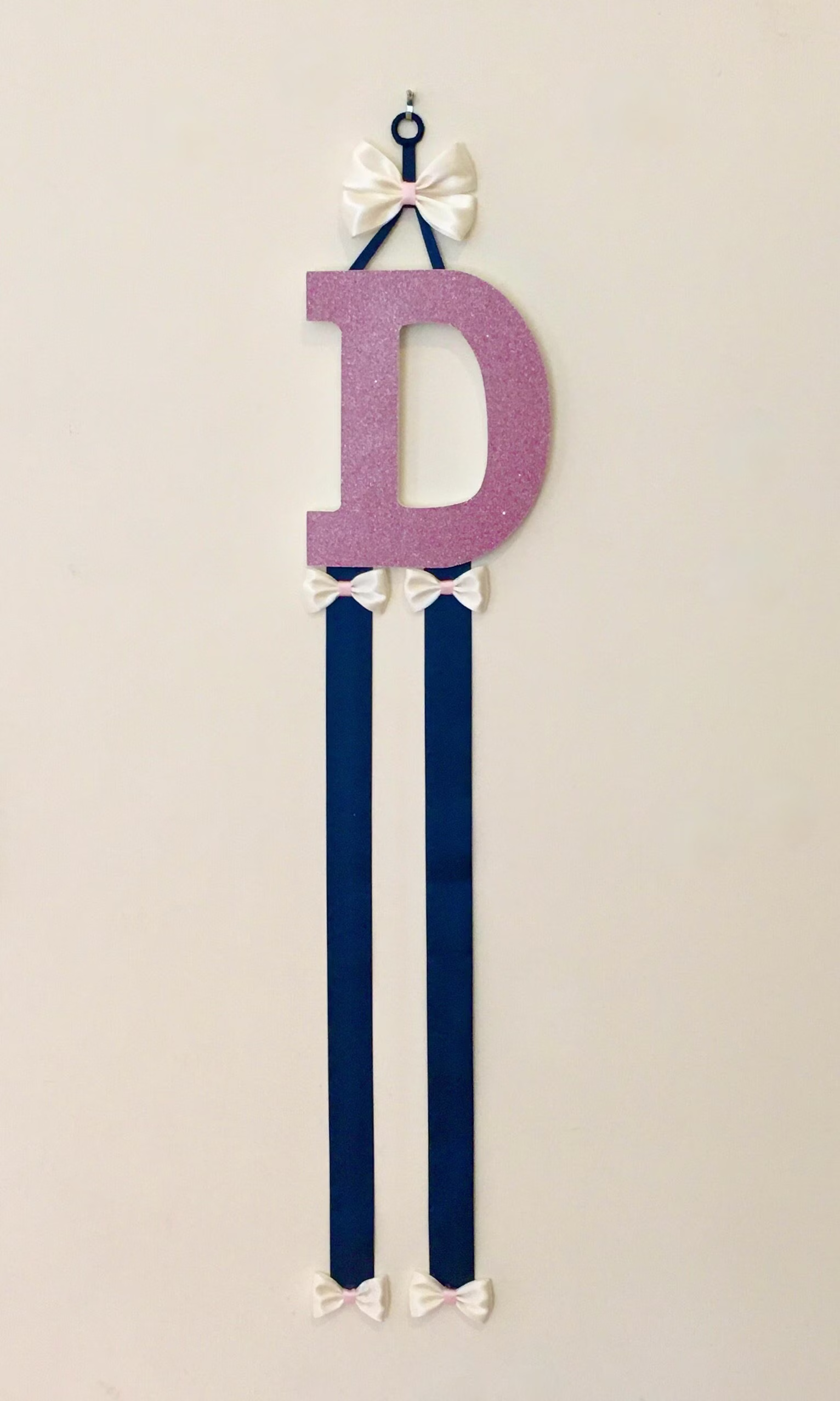 Custom Pink Glitter Hair Bow Organizer, Girl's Holder, Wall Letter, Rose Initial Barrette Holder