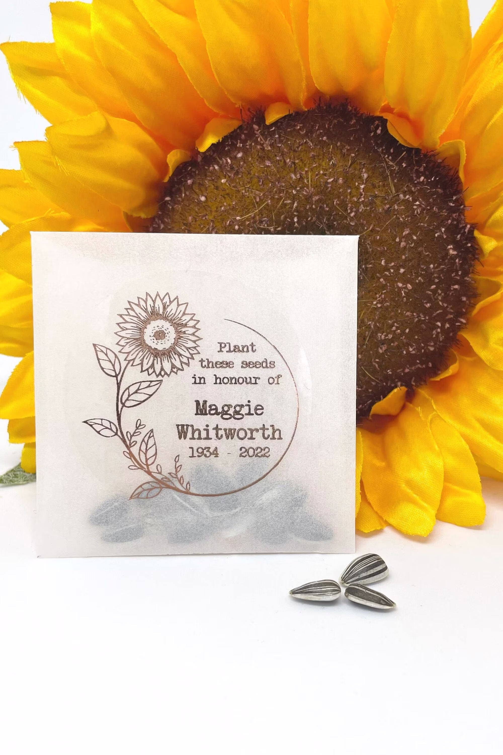 Funeral Sunflower Seed Packet Sustainable Eco-Friendly Rose Gold in Memory Wake Party Favor Personalised Bereavement Gift Rest Peace