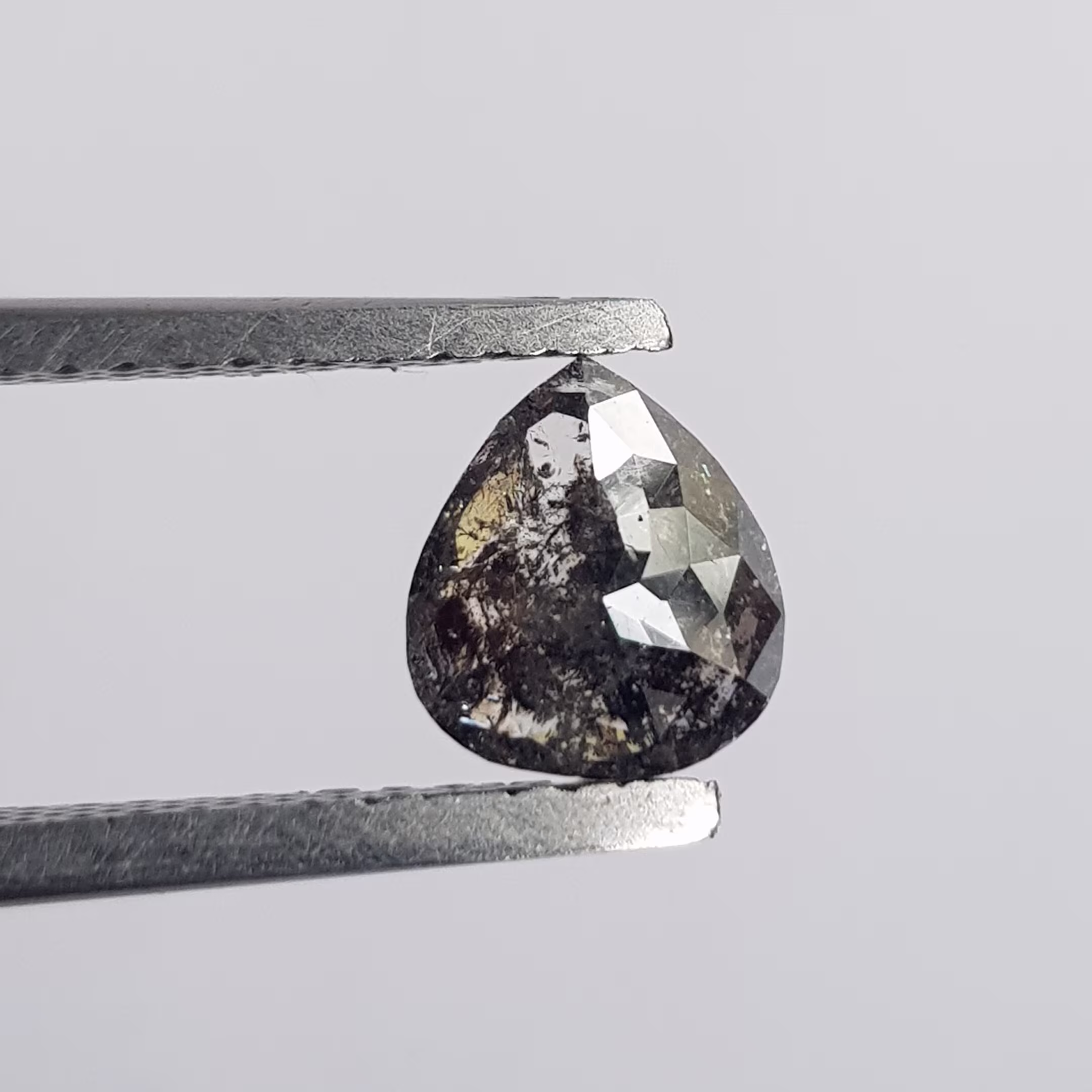 1 Piece 0.96Ctw/6.8mm Clear Black Pear Shaped Salt & Pepper Faceted Rose Cut Diamond Loose Cabochon, Dds730/2