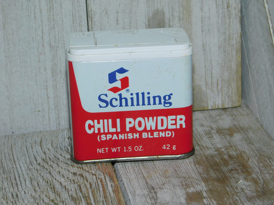 Vintage Schillings Chili Powder Tin Can Seasoning, Empty, Vtg Spice Can, Kitchen, Daysgonebytreasures Dc