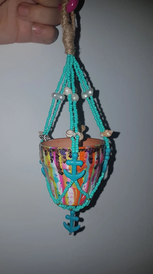 Beaded Hanger/Hand Painted Pot