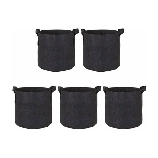 Echoo - Pack of 5 Black Non-woven Planting Bags - Durable, Reusable and Breathable Garden Bags with Handles for Indoor Vegetable Patches or Outdoor