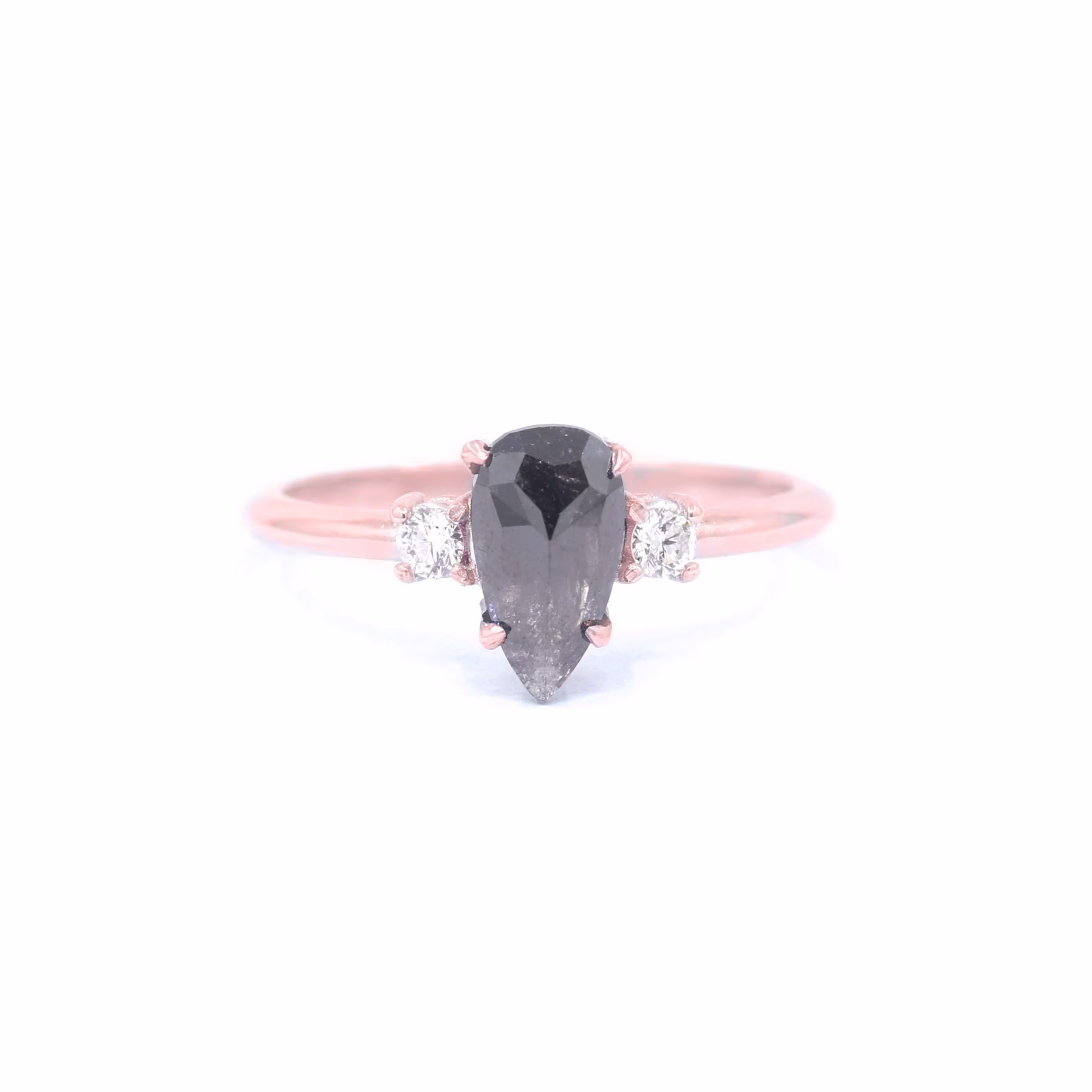 14K 1Ct Salt & Pepper Diamond Wedding Ring/Pear Bridal Rose Gold Anniversary