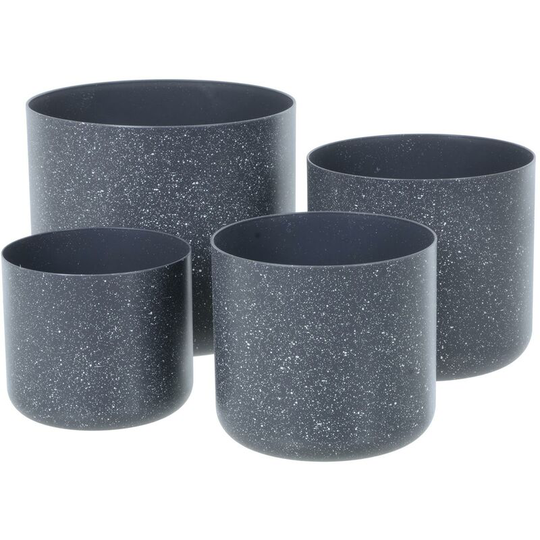 Set Of 4 Plastic Plant Pots Sandstone Effect Planters Garden 14-22cm - Dark Grey