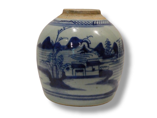 Antique Early To Mid 19Th Century Blue & White Export Tea Caddy