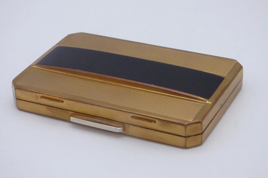 Stratton Star Loose Powder Compact, Gold & Black, Vintage Tone Handbag Accessory, Slab Makeup Mirror