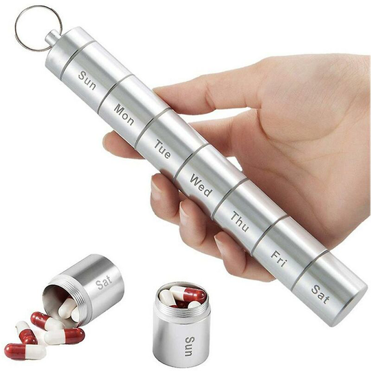 7 Days Split Pill Box Metal Aluminum Alloy Sealed Waterproof Outdoor Medicine Storage Organizer - Flkwoh