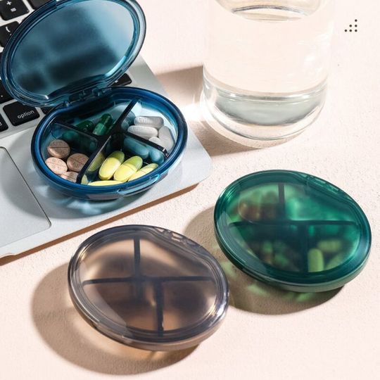 Travel pill box 3 pack, small pill box, 4 compartment travel pill box, leak proof pill box for vitamins, fish oil, medicine