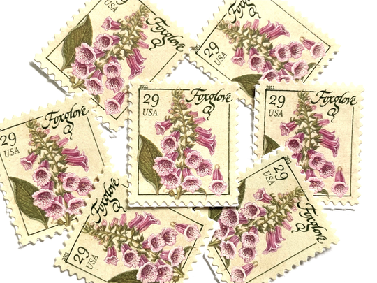 5 Vintage Unused Foxglove Herb Mail Stamps/Botanical Pink Purple Flower Usps Postage 29 Cents Us