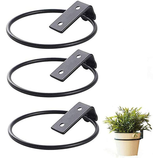 Bearsu - 6 inch Flower Pot Holder Ring Wall Mounted,Set of 3 Wall Planter Hook,Iron Black Collapsible Bracket - Rail Metal Fence Planters for Indoor