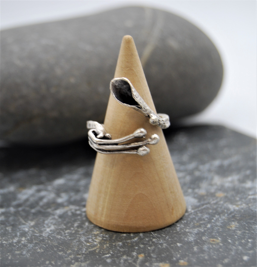 Antique Silver Abstract Organic Ring, Adjustable Stacking Boho Gift For Her