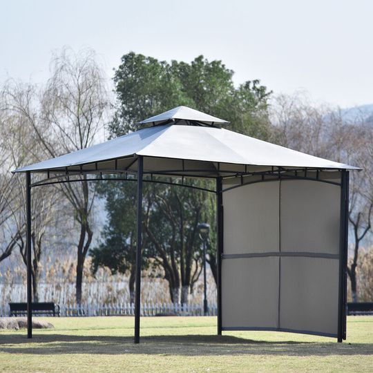 Patio Gazebo with An Extendable Awning, 180g/m² Outdoor Shade Shelter with a Side Panel, Wide Covered Area, Powder-Coated Steel, Robust Roof with