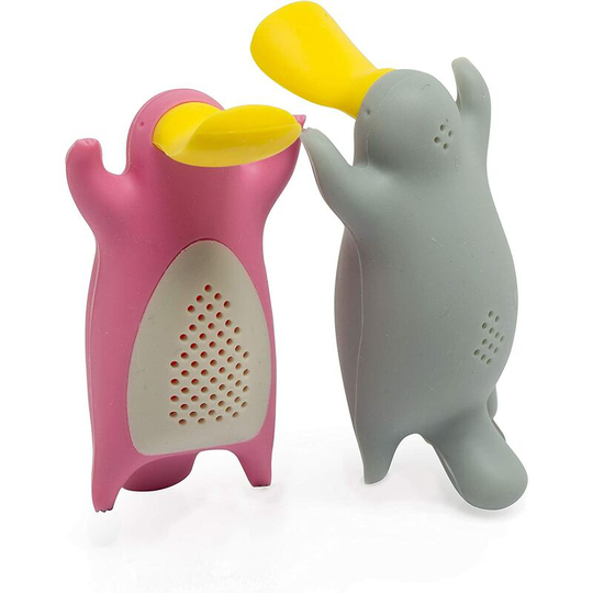 Tea Infuser Loose Tea Gift Set, Cute Platypus Couple Tea Strainer in Lovely Gift Box, Set of 2, Gray and Pink