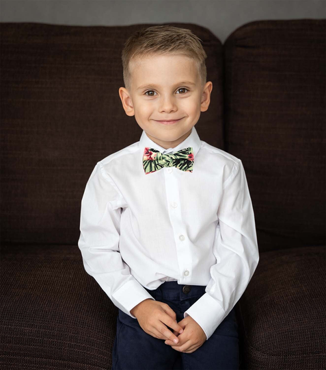 Green Tropical Hibiscus Kids Bow Tie, Boys Ties, Ring Bearer Wedding Outfit, Baby Toddler Infant Children Aloha