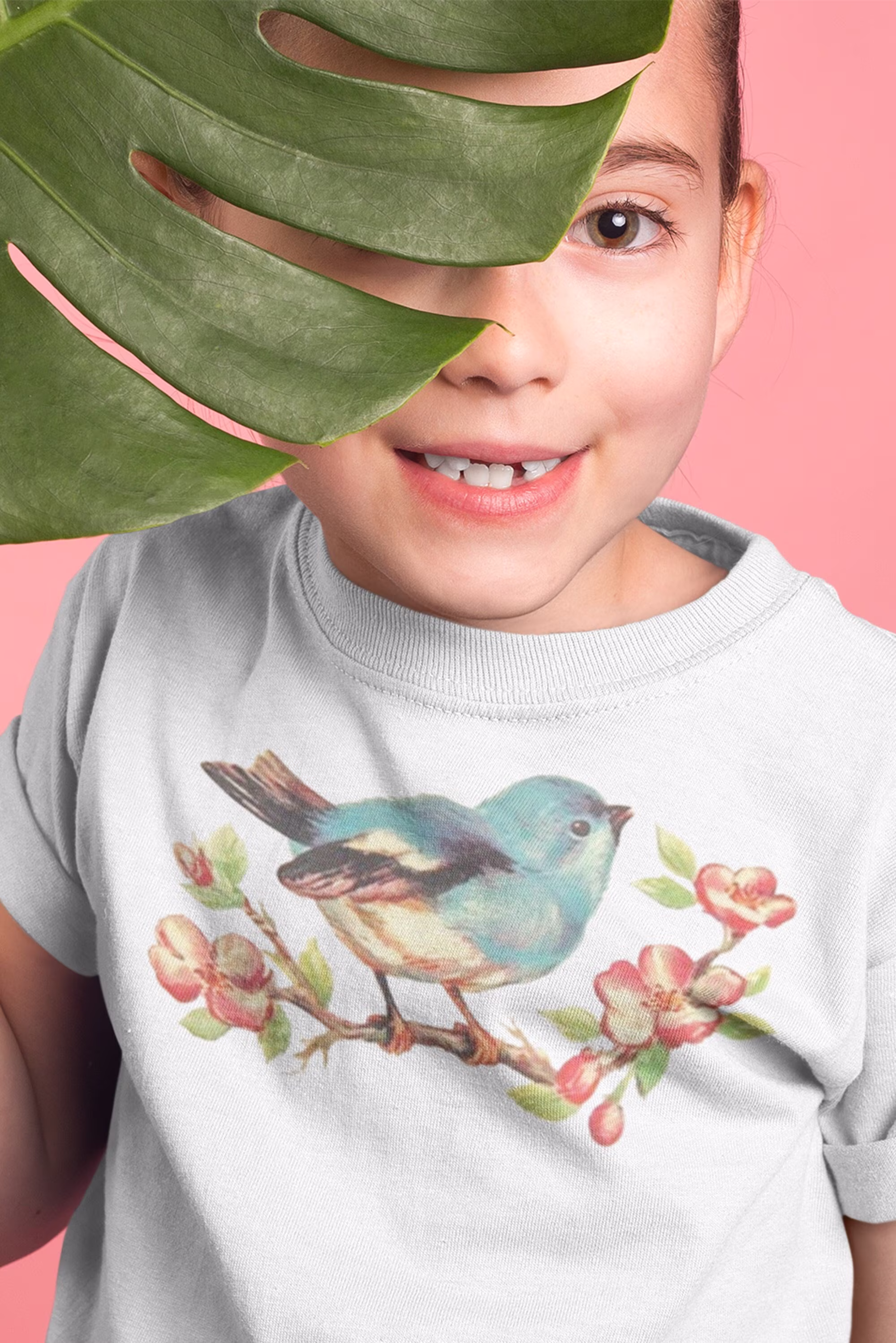 Retro Bluebird Shirt. Organic Blue Bird T-Shirt & Flowers Tee. Girl's Shirt, Boy's Vintage Nature T-Shirt. Birthday Gift