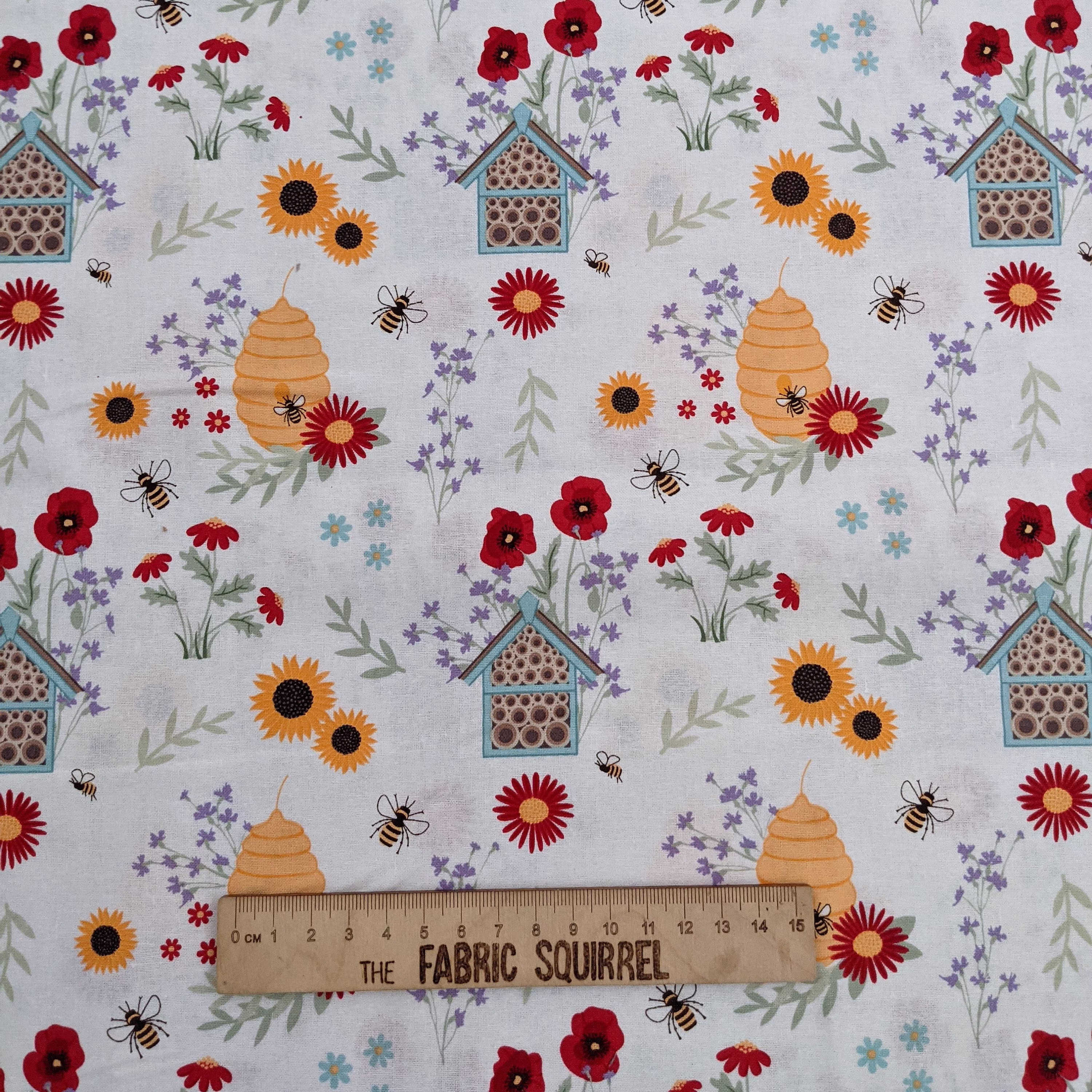 Honey Bee Garden Themed Fabric - Wellies & Watering Cans Grow Planted By Craft Cotton Company