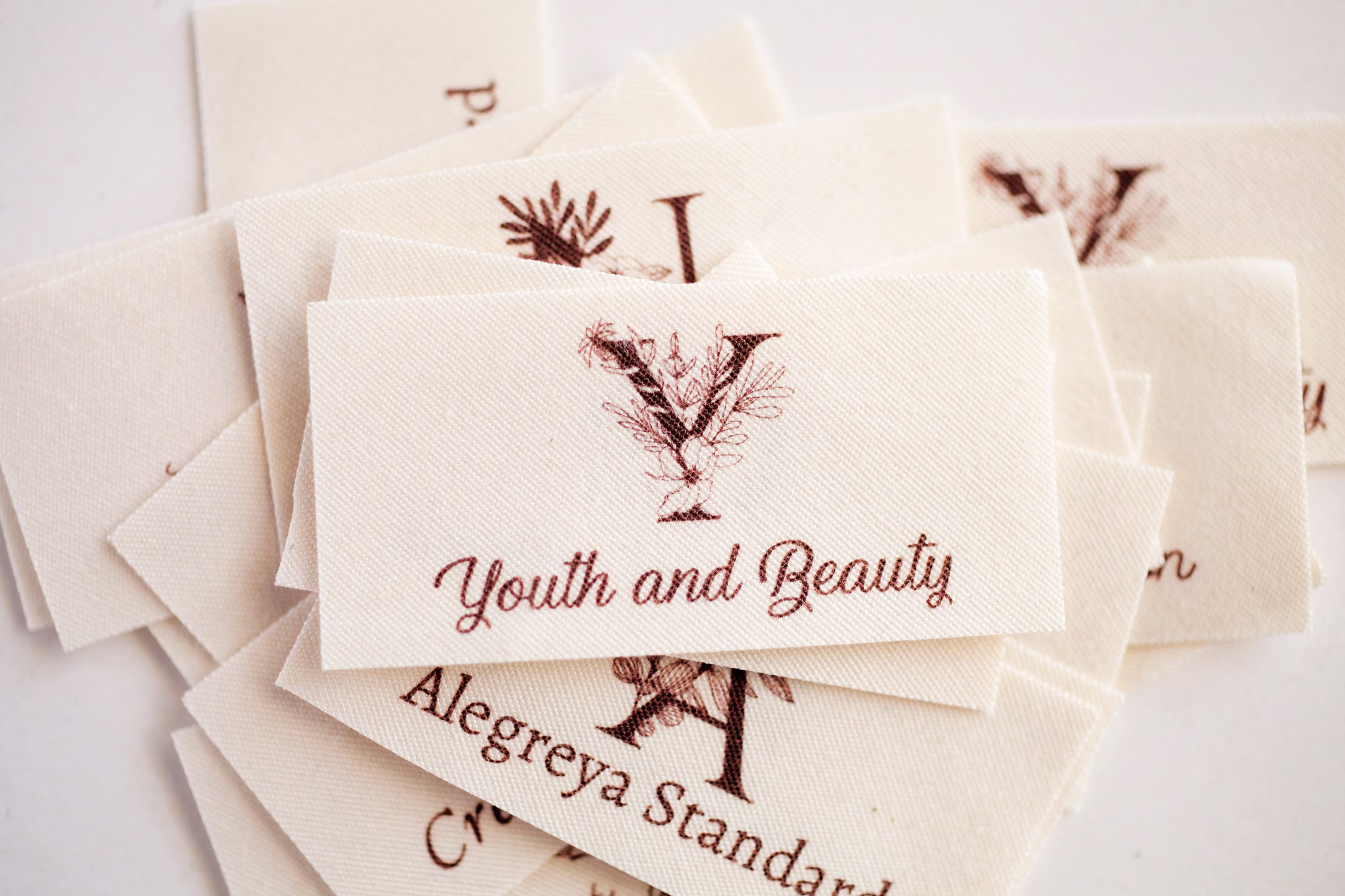 Floral Monogram Fabric Labels, Organic Cotton Sewing Tags For Handmade Items & Clothing, Customized