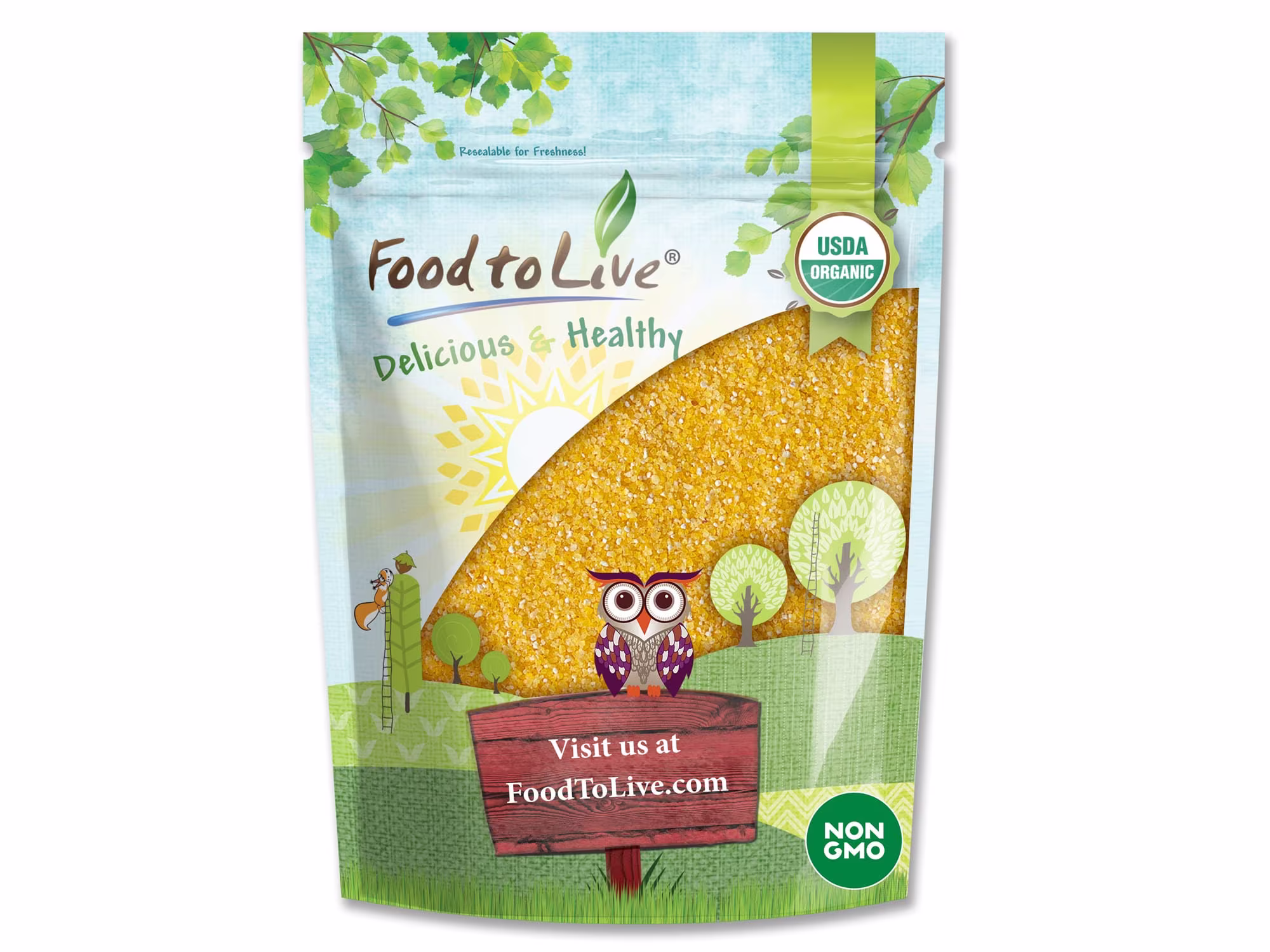 Organic Polenta - Non-Gmo Yellow Corn Grits, Ground Cornmeal, Quick Cooking, Vegan, Kosher, Bulk, Great For Hot Cereal & Porridge