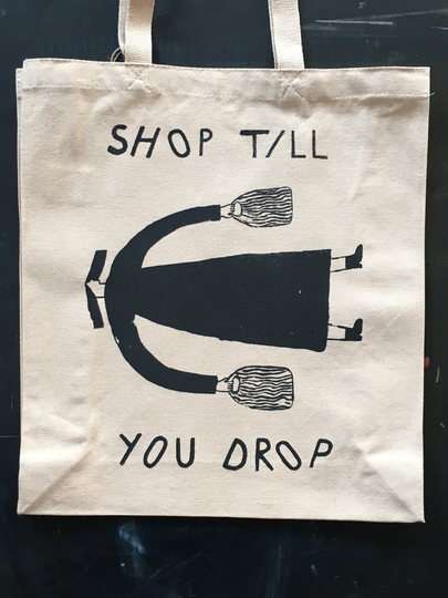 Shop Till You Drop Organic Cotton Hand Printed Tote Bag