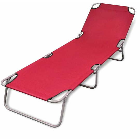 Folding Sun Lounger Powder-coated Steel Red VDFF26522_UK - Topdeal