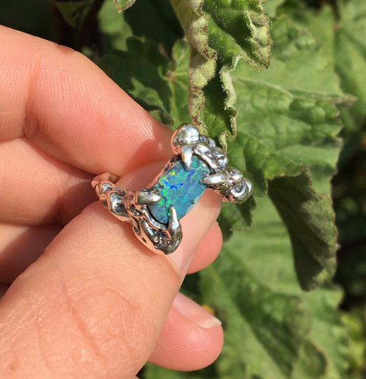 Australian Boulder Opal Organic Style Sterling Silver Ring UK Size N1/2