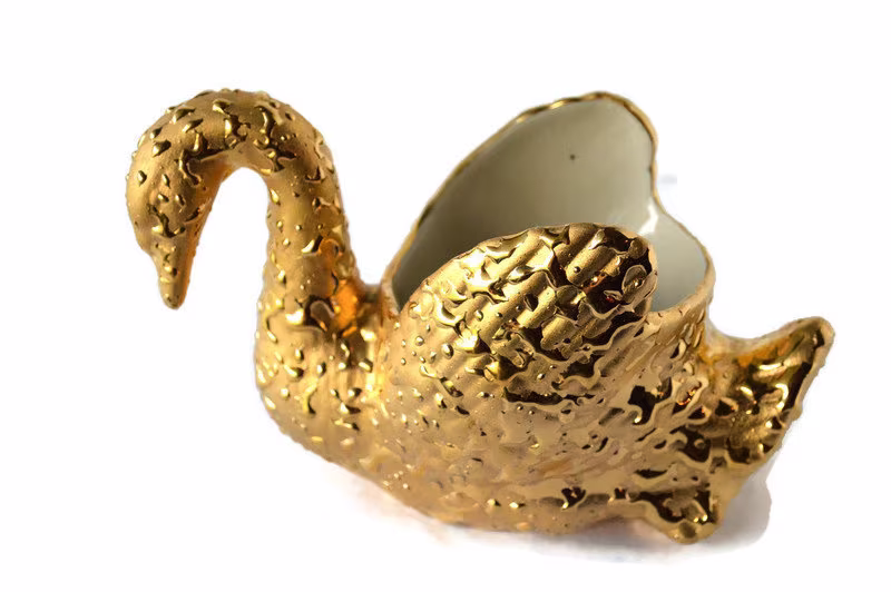 Vintage Large Weeping Gold Swan Planter Or Vase