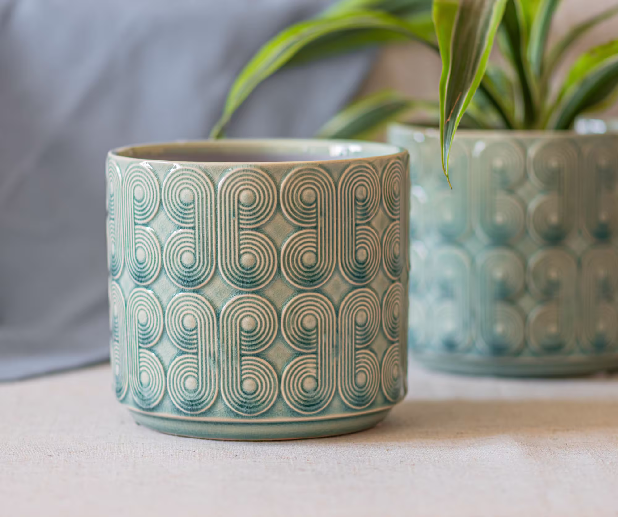 Ceramic Blue Green Planter, Glazed Plant Pot, Retro Pot Indoor Planter Cover