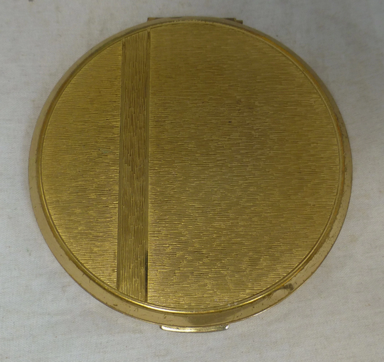 stratton Vintage Gold Tone Brushed Metal Effect With Vertical Band Signed English Powder Compact/Make-Up Mirror - Made in England