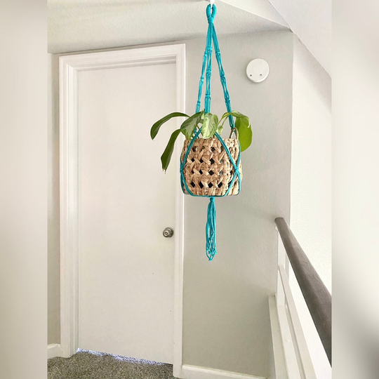 Turquoise Large Macrame Plant Hanger- Pot Holder - Hanging Planter Indoor Outdoor Decor Patio Boho Hanger