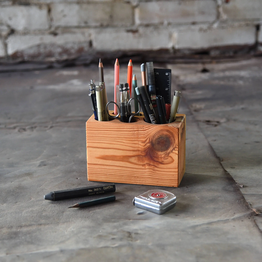 Reclaimed Wood Desk Organizer, Farmhouse Decor, Pen Holder By Peg & Awl | Medium Caddy