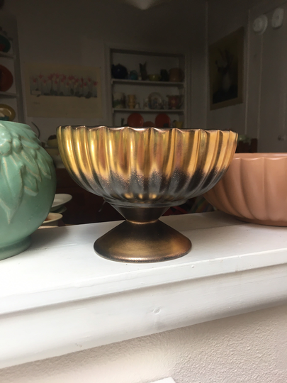 Bauer Pottery Pumpkin Pedestal Bowl Tracy Irwin Black Gold California Vintage By Plantdreaming