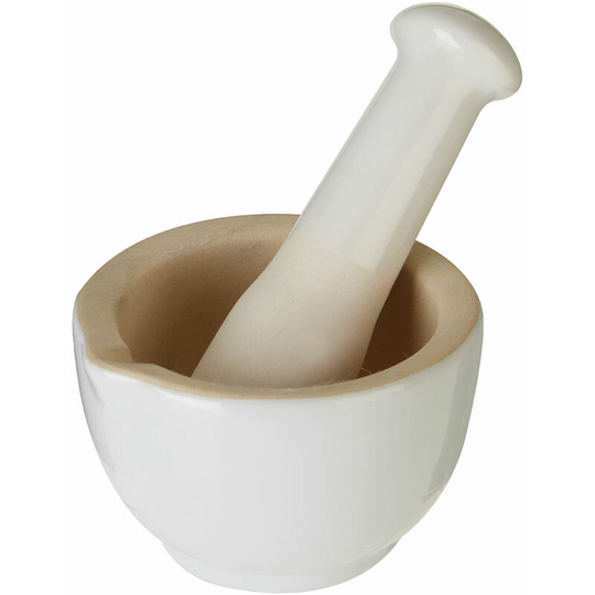 Premier Housewares - White Finish Pestle And Mortar Small Pestle Mortar Set With Dark Skirting Contemporary Design Pestles and Mortars For Spices