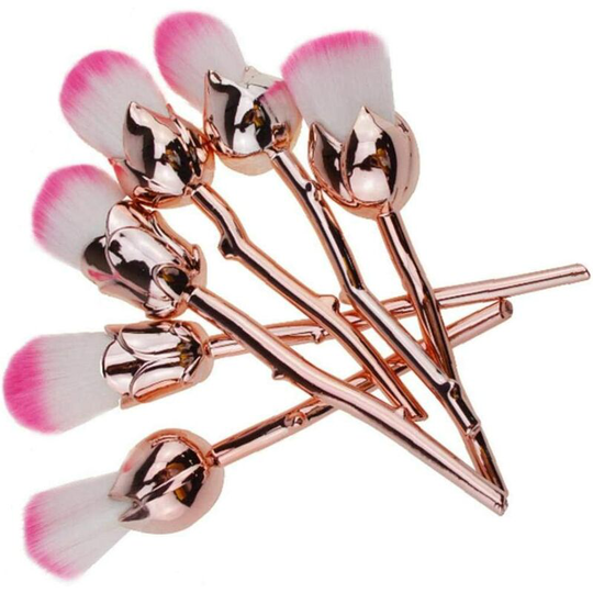Pack of 6 Pro Soft Rose Makeup Flower Face Contour Brushes Foundation Powder Blush Gold and Pink Brushes,Blush Face Pinecone Tool