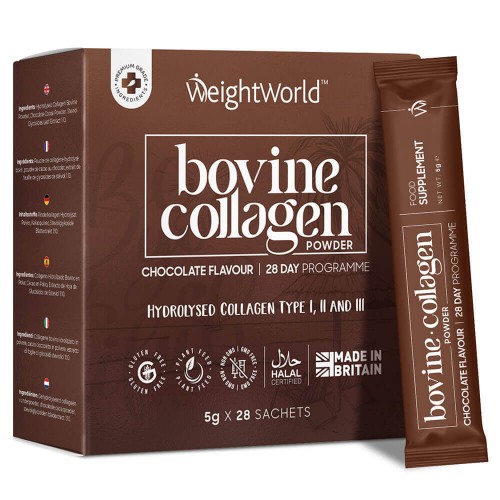 Bovine Collagen Powder - 4000mg 28 Sachets - Chocolate Flavoured - Hydrolysed - WeightWorld