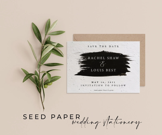 Plantable Seed Paper Eco-Friendly Sustainable Biodegradable Wedding Save The Date Invitation - Paintbrush