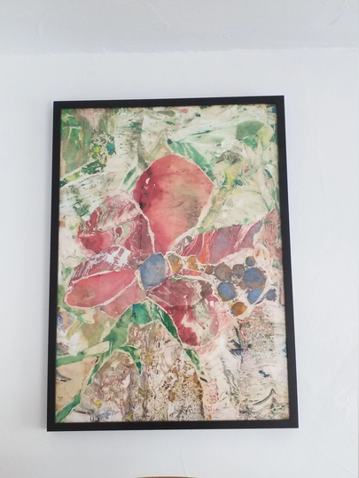 Original Framed Floral Marbled Paper Collage