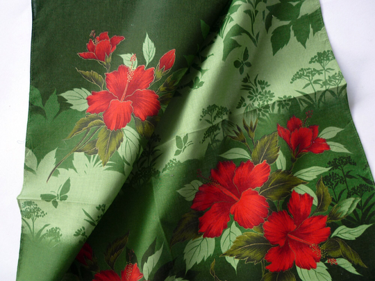 Japan Vintage Handkerchief, Women Floral Tropical Flowers 21.5" X 21