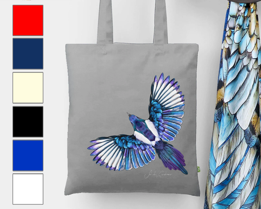 Premium Quality Organic Magpie Bag, Tote, Bird Wing Feather Animal, Lucky Handbag, Purse