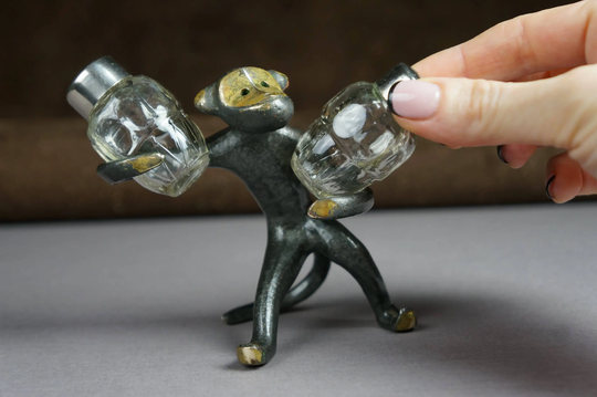 Spice Set, Salt, Pepper, Bronze Statuette, Figurine, Figurine Monkey, Ussr, Decor, Vintage Figure, Old Figure