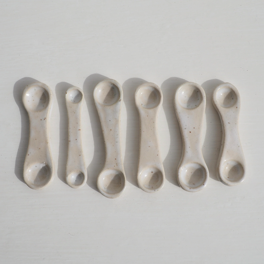 Handmade Mini Ceramic White Speckled Double Ended Salt Spoon, Pottery Or Spice Spoon , Tableware