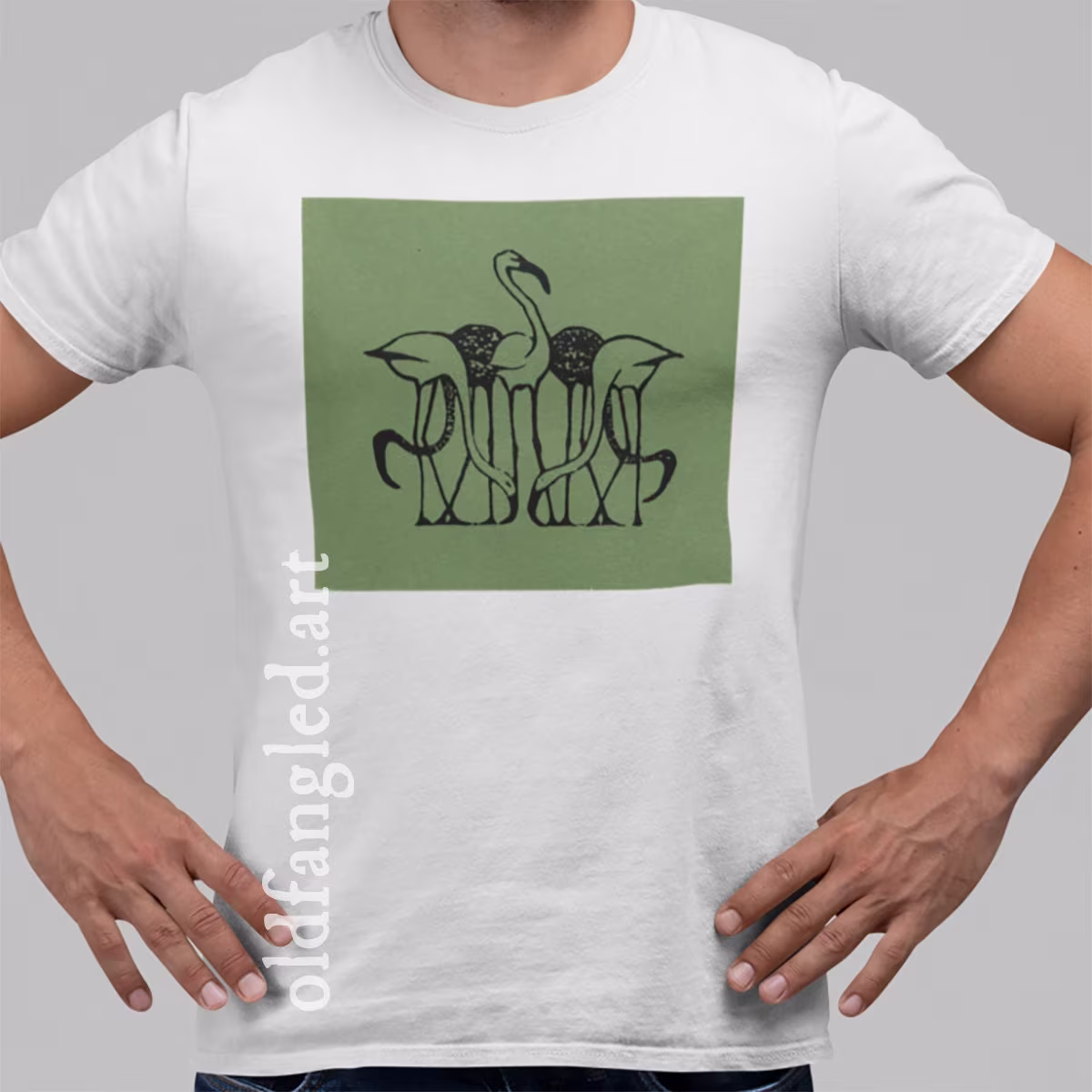 Five Flamingos | 1892 - Unisex Organic T-Shirt, Vintage Style Art T-Shirt