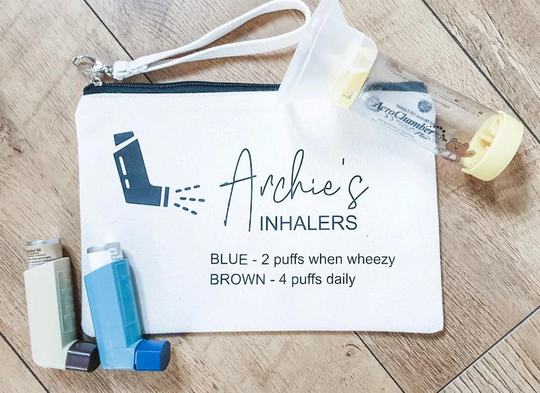 Personalised Asthma Inhaler Bag, Pump Spacer Bag, Medicine Medical Nursery, School, Change Inhalers