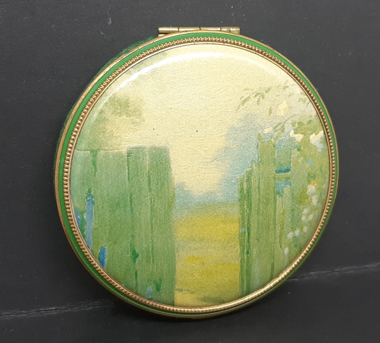 Rex Fifth 5Th Avenue Powder Compact Green Mock Croc Leather Oil Painting Style